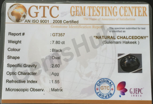 Natural Certified Sulemani Black Hakik Stone, 7.80